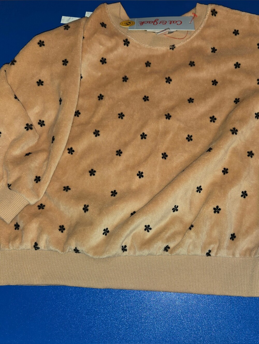Cat & Jack Brown Velvet Sweatshirt with Black Floral Dots
